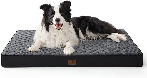 Bedsure Cama ortopédica para perros grandes, colchón grueso y plano de espuma viscoelástica para mascotas con funda extraíble lavable y espuma de