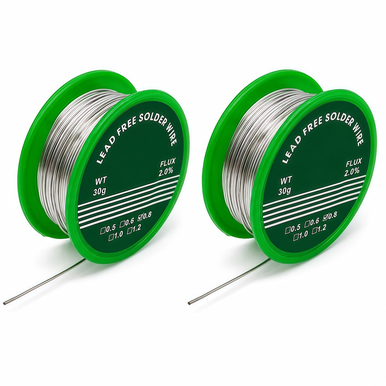 2 volúmenes Alambre de soldadura sin plomo 0.8 mm 30 g con núcleo de colofonia, hilo de estaño para soldar Sn99.3 Cu0.7, soldadura electrónica para PCB, reparación, micro soldadura y bricolaje preciso