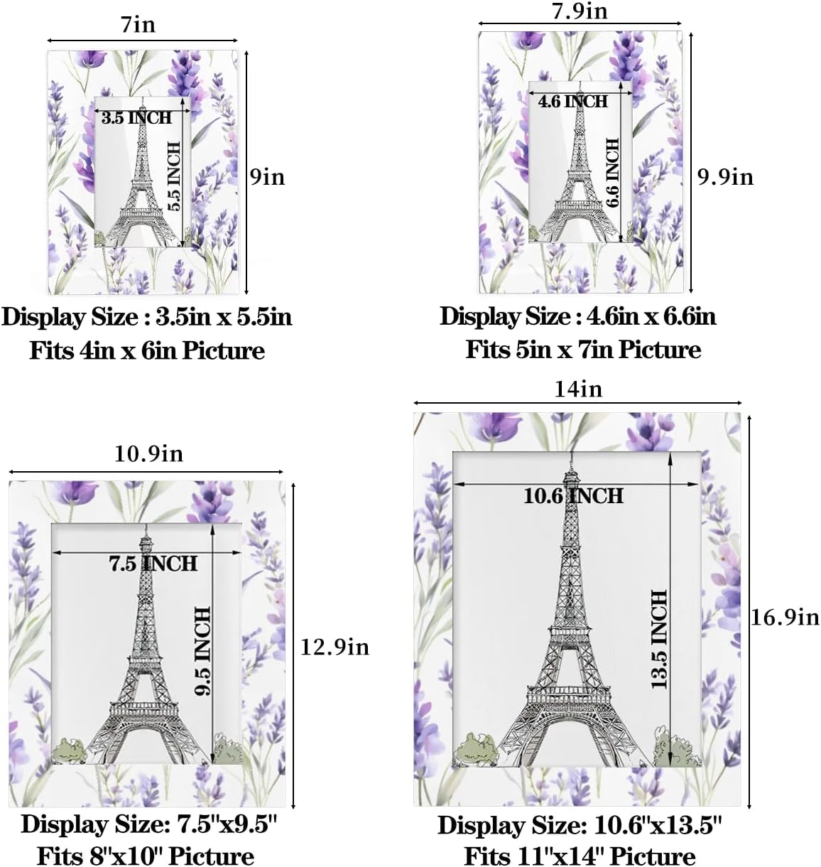 Purple Elegant Lavender 5x7 Picture Frame, Display Photos 4.6x6.6 without Mat, Elegant Picture Frames Collage Wall Home Gallery Decor image 3