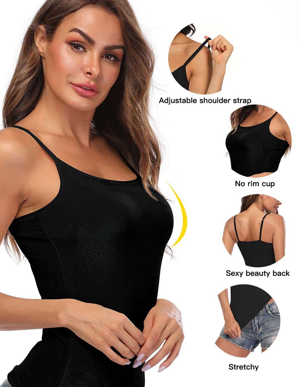 Canotte da Donna a Canotta con Reggiseno Incorporato Canottiera di Base Solida Camicia Imbottita Regolabile con Spalline Sottili