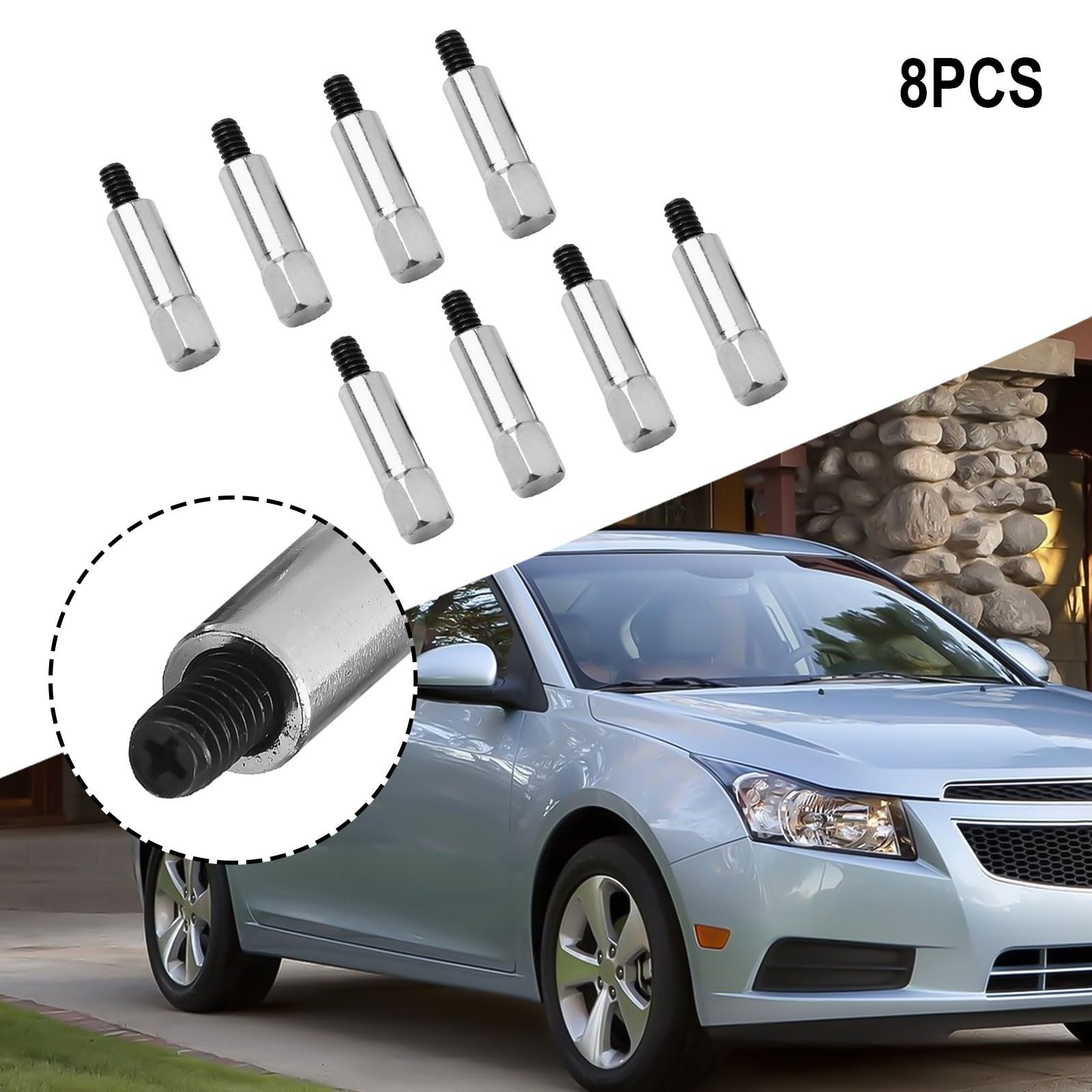 Kit de 8 boulons de couvercle de valve chromé pour Chevrolet SBC 283 305 327 350 383 400 V8 Moteur Tête hexagonale facile à installer Filetage 1/4-20 Longueur 3/8"