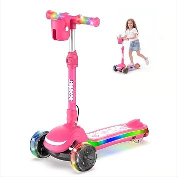 Electric Scooter for Kids Ages 3-10, 3 Wheels Kids Electric Scooter, LED Display, Thumb Throttle, 2 Safe Speeds, 3 Adjustable Height, Long Battery Life, Flashing LED Wheels,E-Scooter for Boys/Girls
