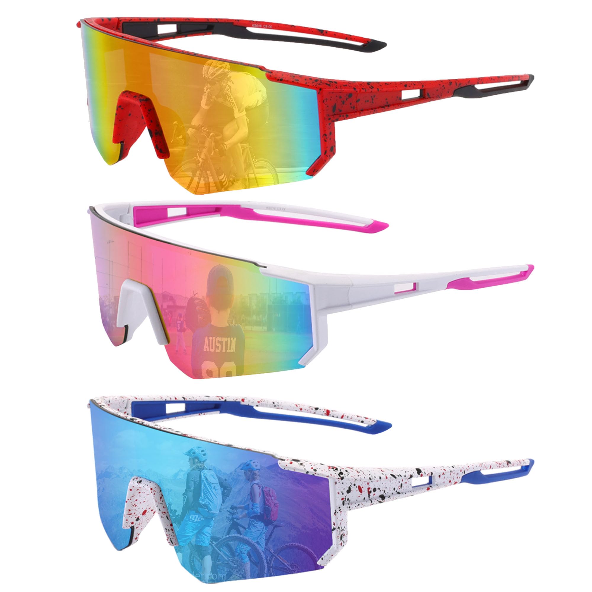 PITFEROCE 3PACK Polarized Kids Sunglasses for Boys Girls Teens Youth Baseball Sunglasses Cycling Running Softball Lightweight Frame UV400 Protection Goggles