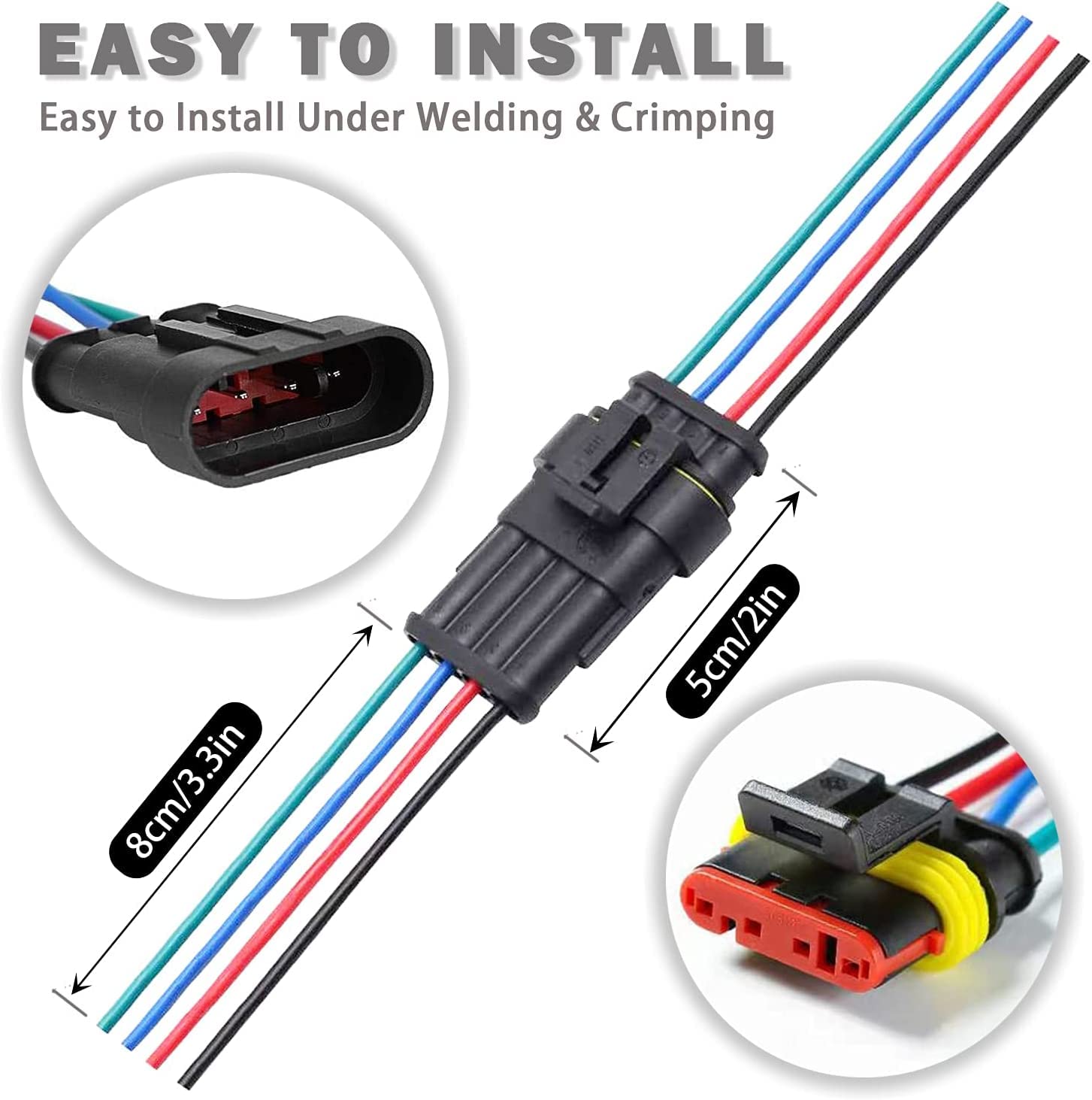 Connettori Elettrici Impermeabili 4 Pin - 6 Set Con 30 Terminali A Saldare Per Auto, Moto, Barche - Foto 9