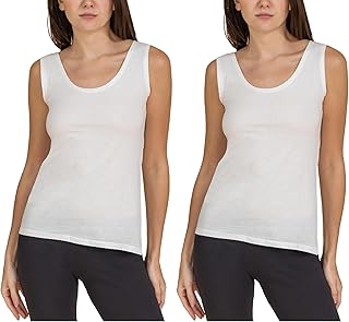 شارمين فانلة داخلية للنساء، توب كات قطني بحمالات عريضة، اوف وايت، مقاس M (عبوة من قطعتين)