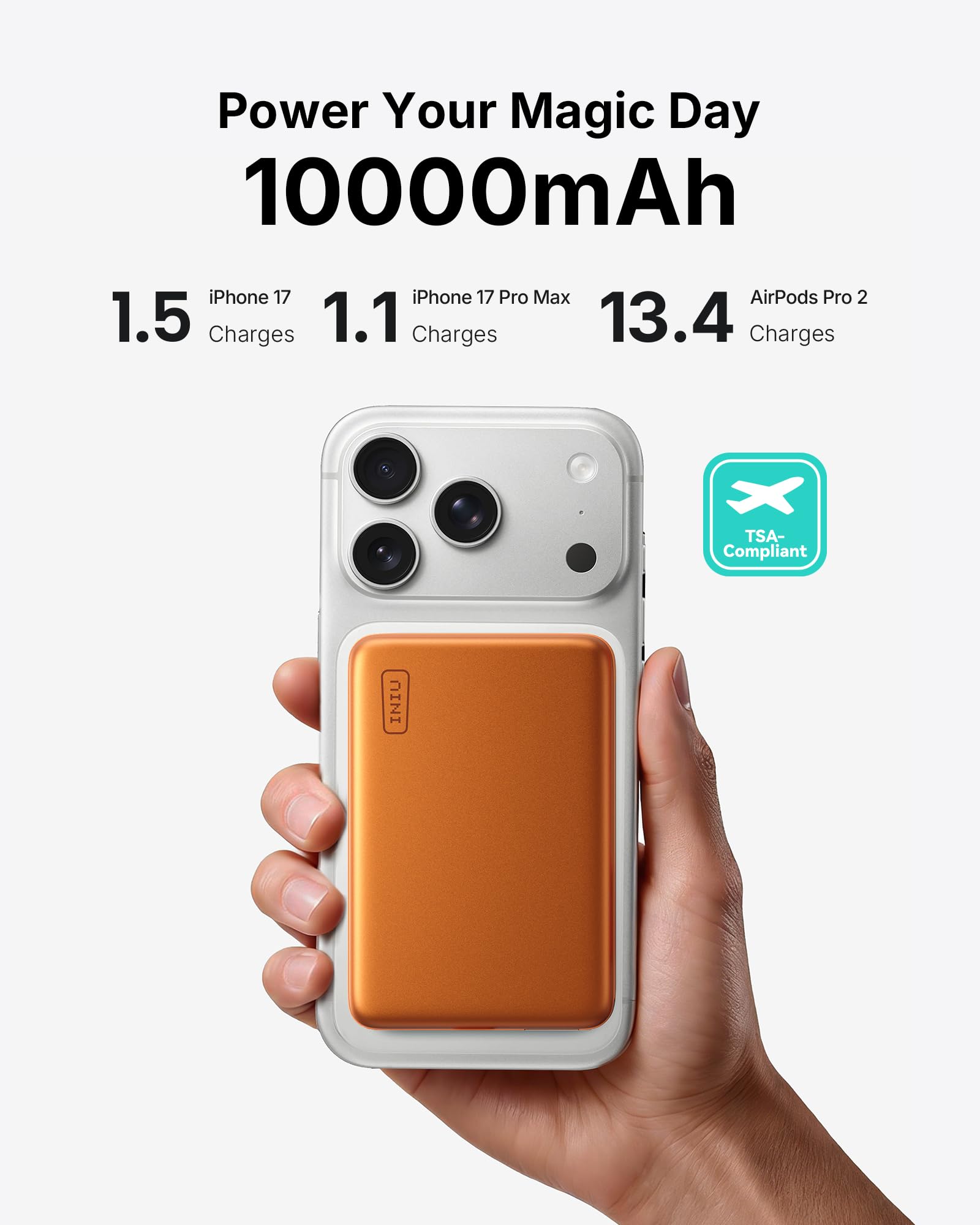 INIU for MagSafe Power Bank, 10000mAh Qi2 25W Kabelloses & 45W USB C Charge | Wireless Fast Charging, Magnetic Laden mit Kabel & LED Anzeige, Flugsichere Reise Gadget für iPhone 17-12 Serie