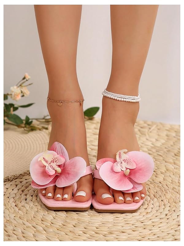 GORGLITTER Women's Flower Flat Sandals Cute Square Toe Flip Flops Thong Dressy Vacation Summer 2026 Slides Shoes Hot Pink 9.5 by GORGLITTER - Used condition - Image 6