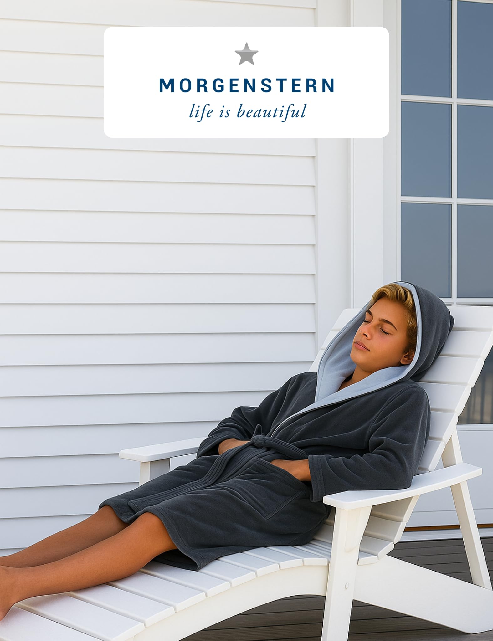 Morgenstern Accappatoio Bambini Ragazzi I Cappuccio I 100% Cotone I Velluto Spugna