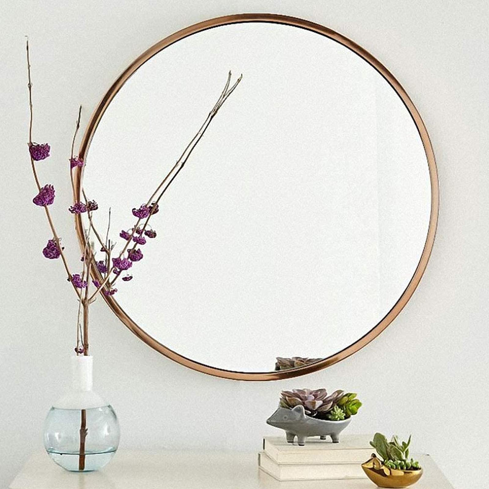 Specchio Espejo de pared Redondo, Espejo de baño con borde de Hierro forjado, Espejo de maquillaje HD a prueba de explosiones, Espejo de afeitar para Sala de estar, dormitorio, pasillo.