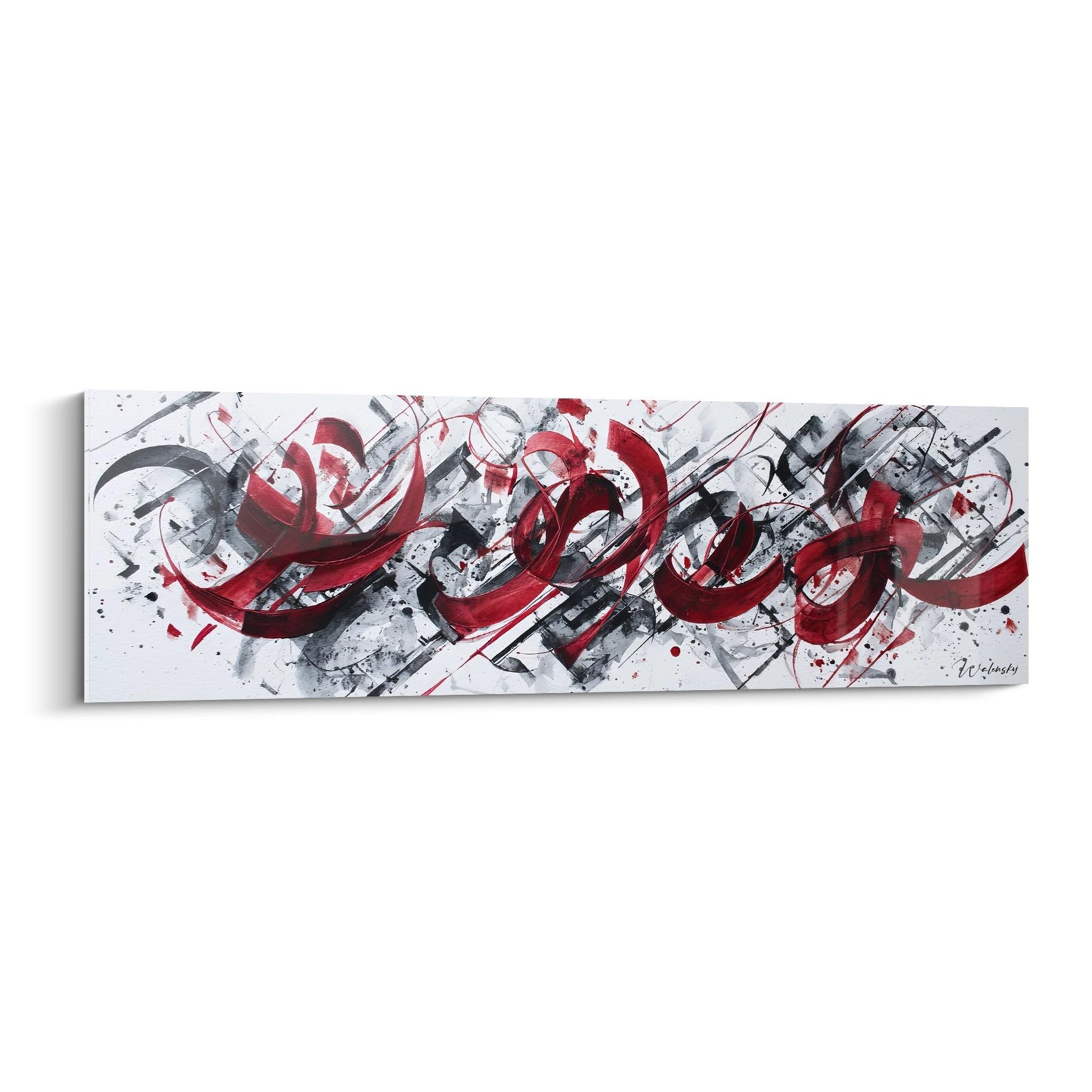 Tableau abstrait rouge et noir Walensky expression d'une émotion gestuelle vibrante