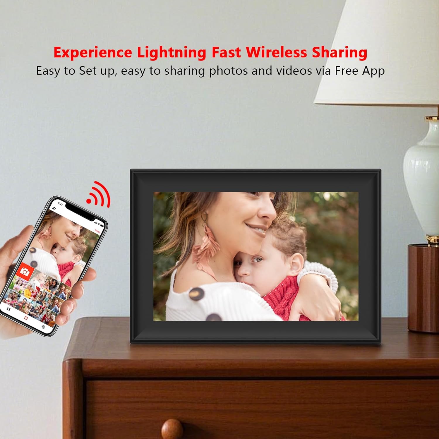 SSAWIFIFRAME Digital Picture Frame 32GB, 10.1 Inch WiFi Digital Photo Frame with 1280x800 IPS HD Touchscreen, USB/SD Card Auto-Rotate Wall Mountable, Easy Share Photos/Videos via App from Anywhere