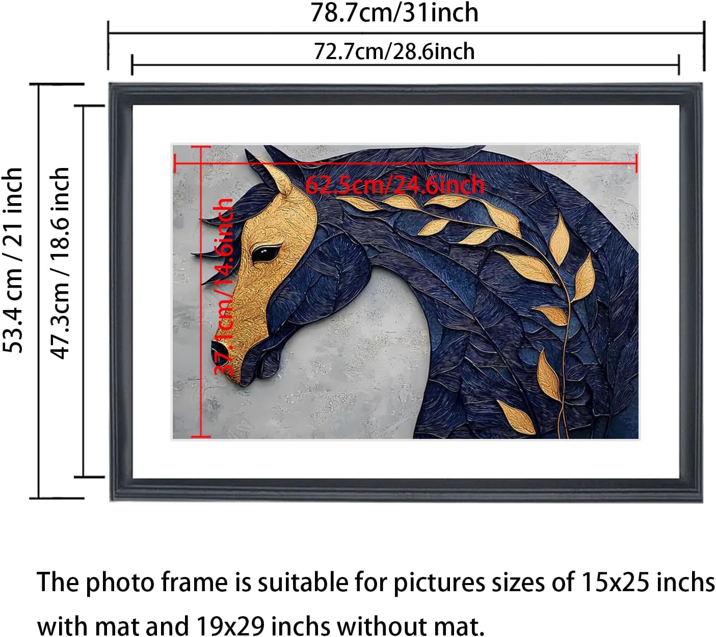 Mxtallup 19x29 Picture Frame Black Solid Wood 15X25 Frame Fits Photo 19x29 without Mat or 15x25 with mat (T23B1929W1525)
