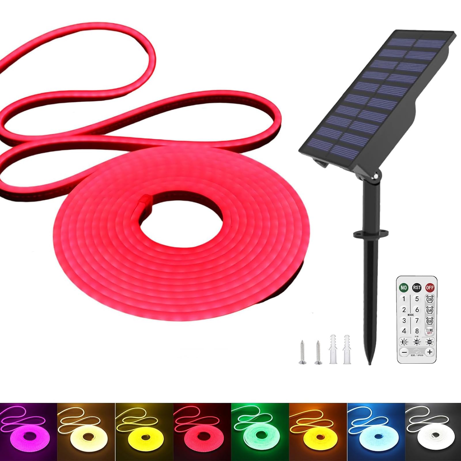 KISUFU Solar Energy Neon LED Ribbon, 24V Neon LED Strip Light IP65 Waterproof Silicone with 1.5w Solar Rechargeable Wall Mount USB Controller for Garden, Outdoor Yard Party Decoration
