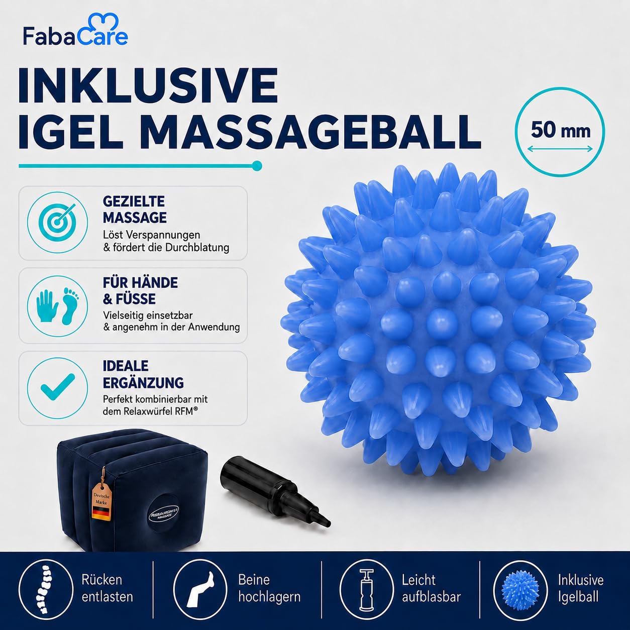 FabaCare Cubo di sollevamento per gambe e palla da massaggio con riccio blu