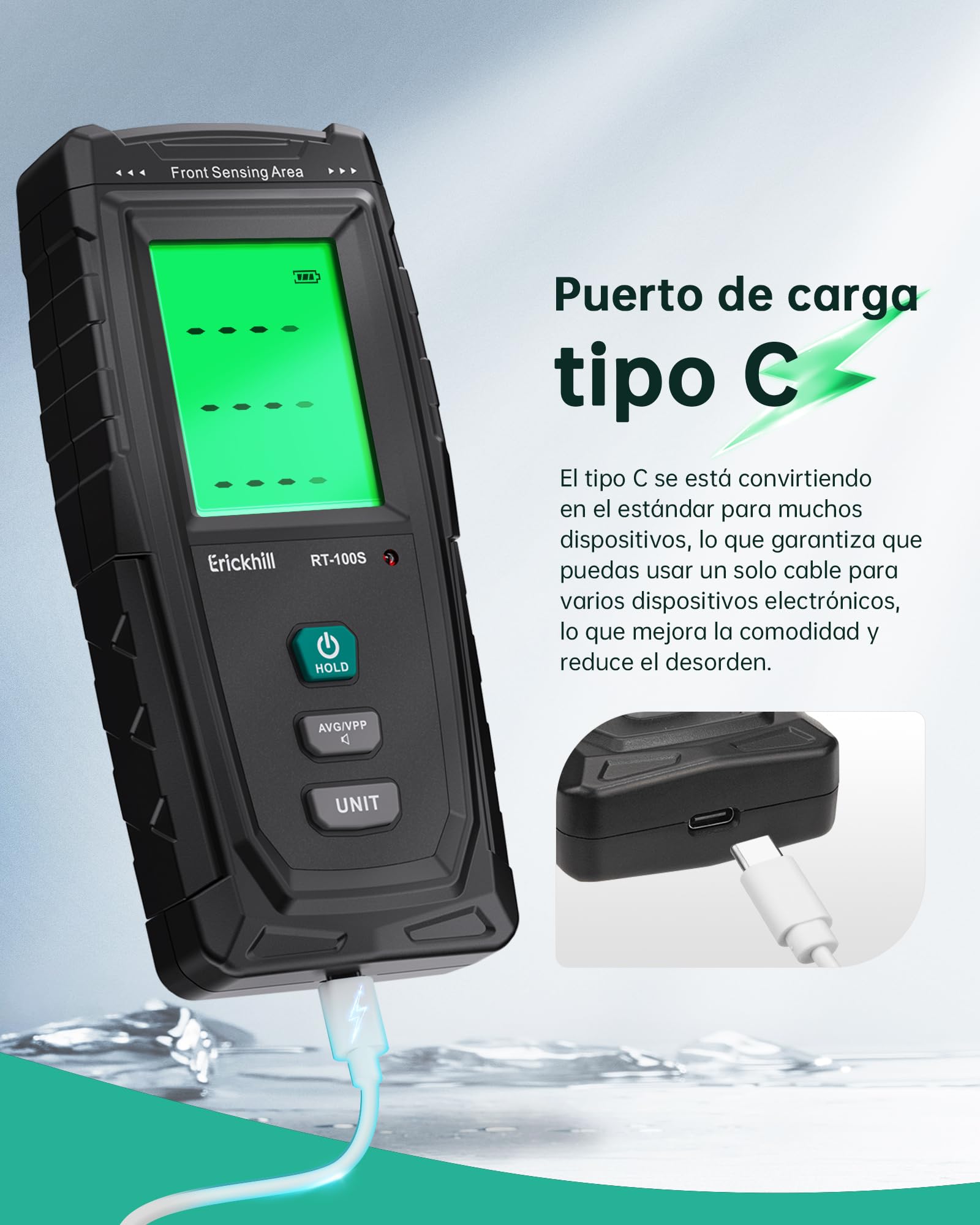ERICKHILL Medidor EMF RT-100S, Prueba EF/MF/RF, Campo Magnético Recargable, Detector de Radiación de Interfaz Dual Digital/Gráfico, Pantalla LCD Digital, para Hogar, Oficina, Exterior