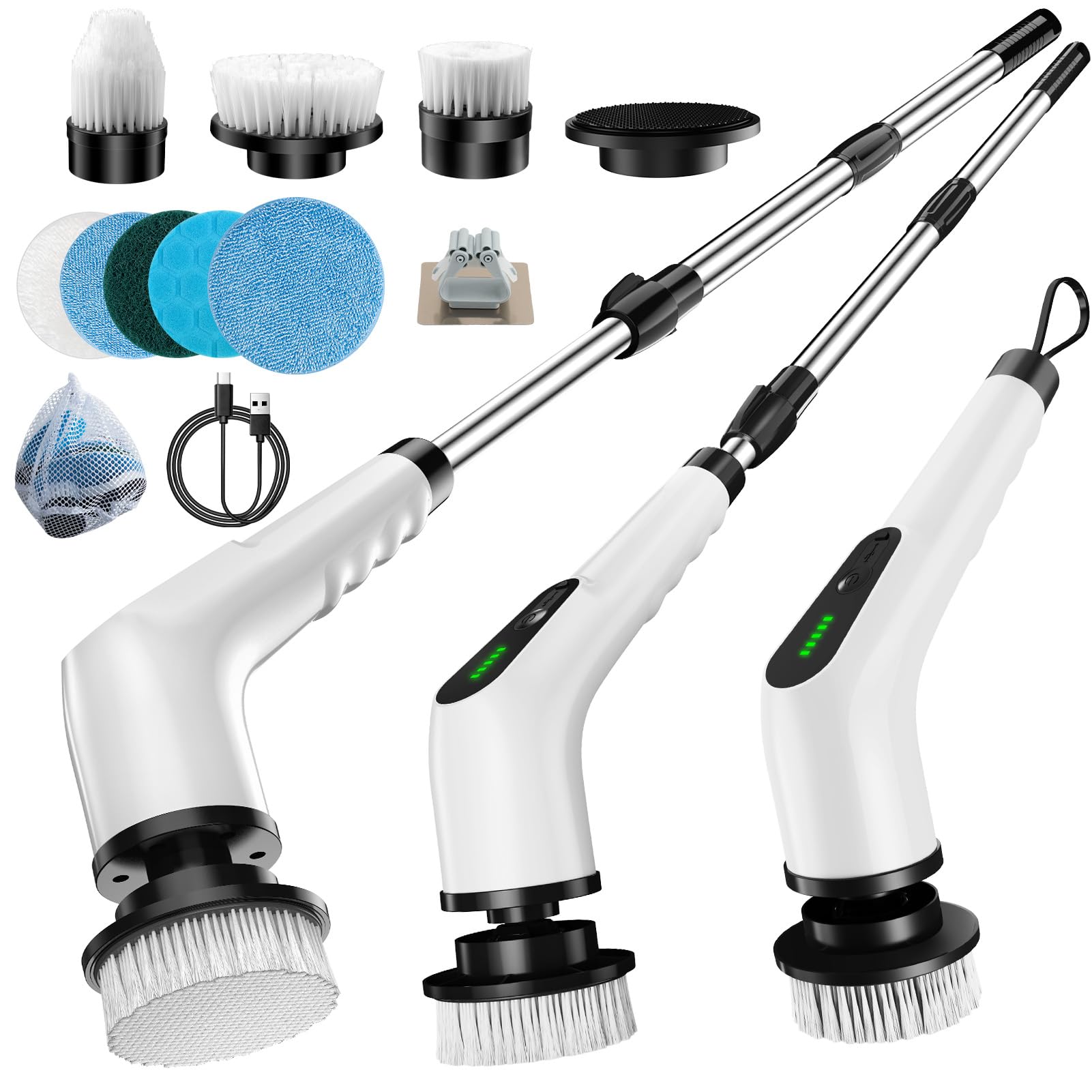 Photo 1 of *Box damaged* Homlab Electric Spin Scrubber, Cordless Cleaning Brush with 8 Replaceable Brush Heads, Shower Scrubber with Adjustable Extension Handle, Waterproof Power Scrubber for Bathroom Tile Floor Tub Car Walls