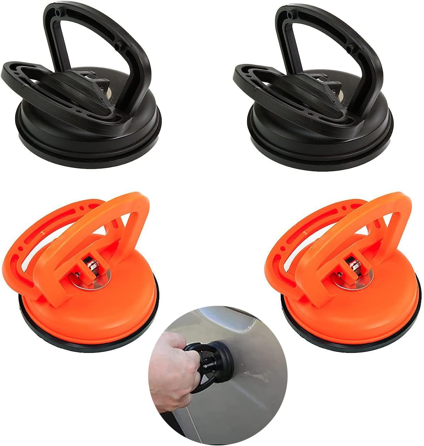 OMIGA 4 Pcs Dent Puller Suction Cup Car Dent Removal Kit Repair kit Suction Cups 5.5CM for Auto Bodywork Repair Shop Ceramic Glass Mirror Lifting and Objects Moving (Black/Orange)