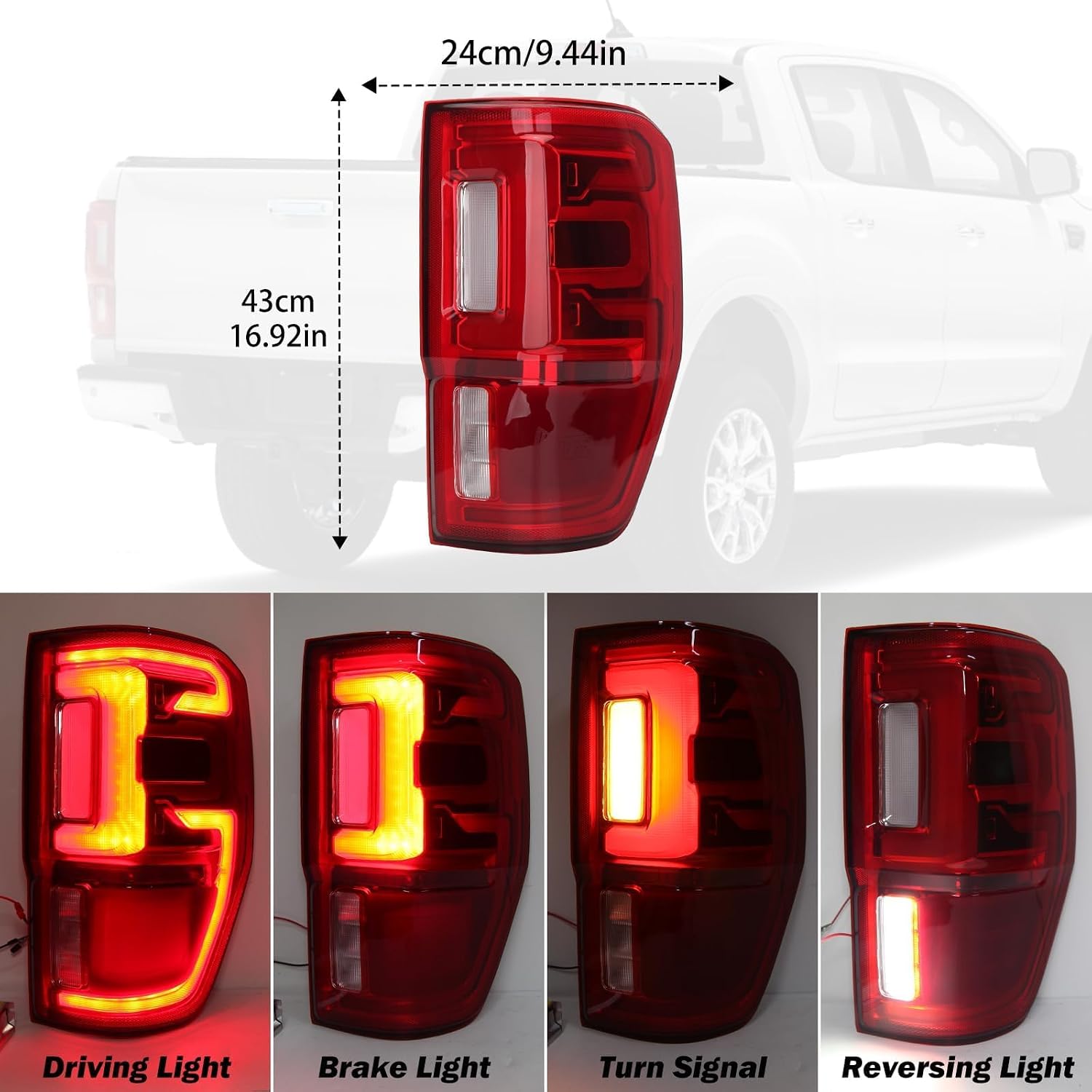 LED Tail Light Assembly Compatible With 2019-2023 Ford Ranger w/Blind Spot (Module NOT Included) Right Passenger Side Taillights Taillamps Brakelights Replace Part Number:KB3Z13404G