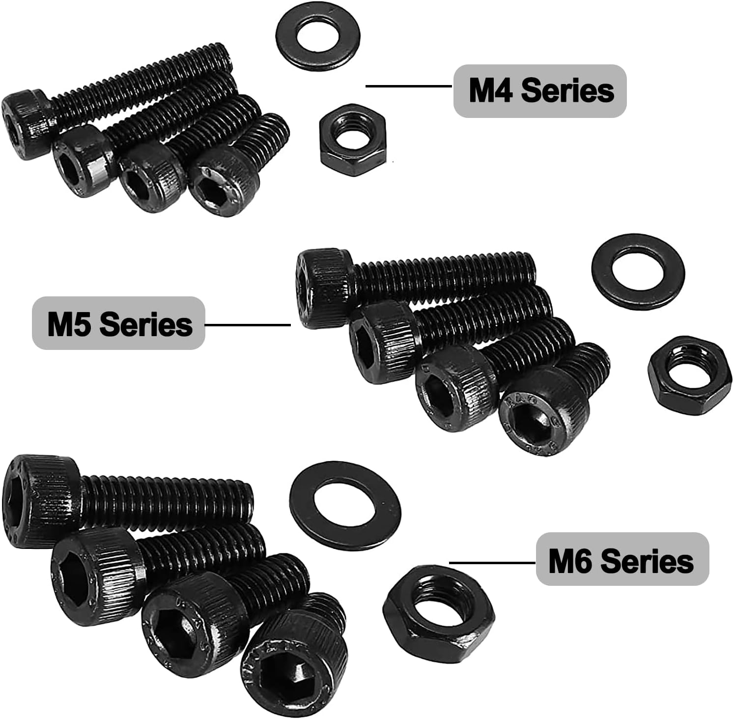 WeqeYent 435 Pcs Nuts and Bolts Set, M4 M5 M6 Black Hex Socket Machine Screws, Hex Socket Bolts