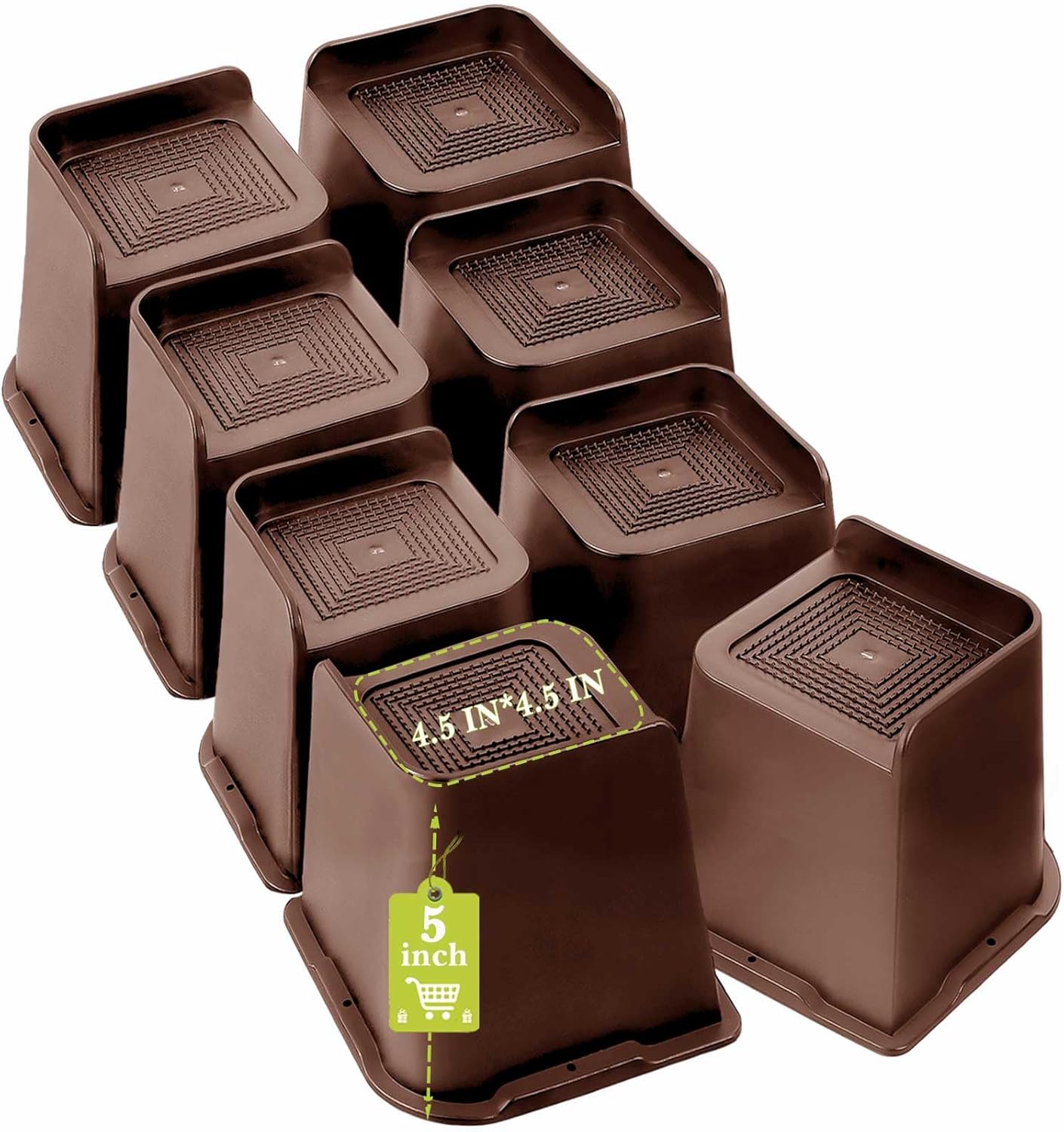 Bed Risers 2 inch, 3 inch, 4 inch, 6 inch, 8 inch Heavy Duty, Oversized Furniture Riser for Couch Sofa Table Chair Leg Frame Dorm, Support up to 6000 Lbs (Black 4 Pack, 8 inch)