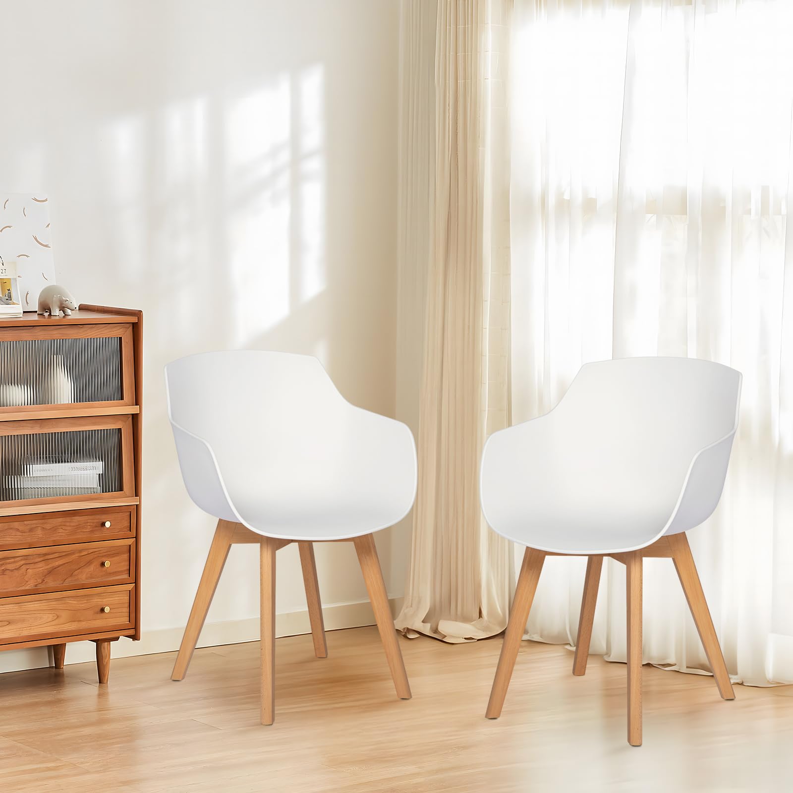 Set di 4 Poltrone e Sedie da Pranzo dal Design Moderno, 4 Sedie da Cucina Scandinave con Legno di Faggio - Bianco