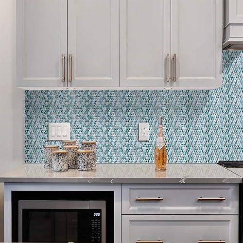 Miniatura 4 de 20 hojas de azulejos adhesivos para despegar y pegar, azulejos de pared para cocina y baño, color azul, 7.9 x 7.9 pulgadas