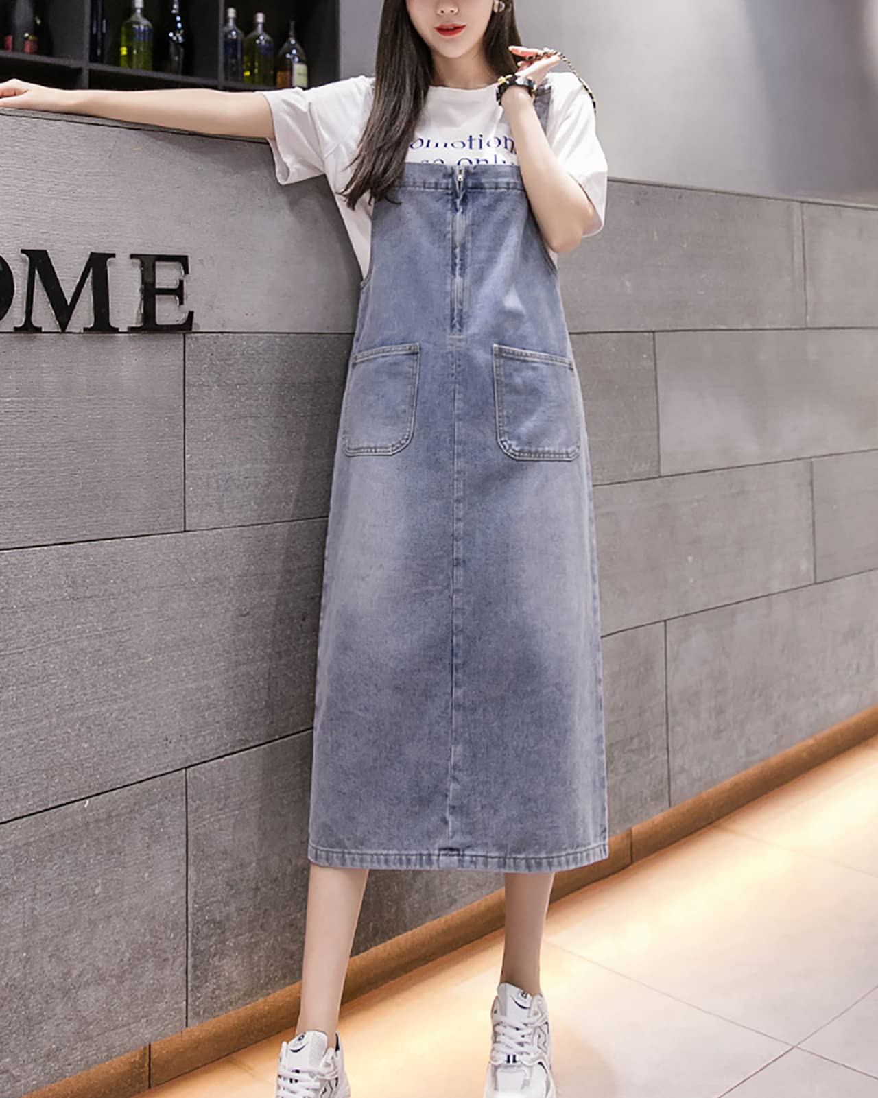 Mujer Vestido Peto Vaquero Largo Denim Vestido Monos Peto Falda Dungarees