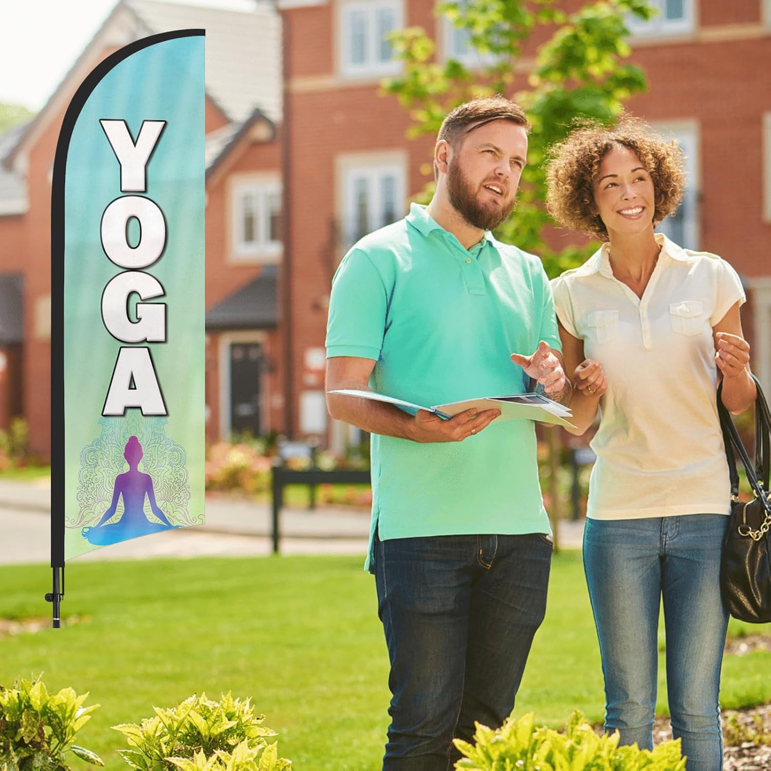Yoga Advertising Feather Flags Banner, Yoga Swooper Flags with Poles and Ground Stake, 8FT Advertising Feather Flags Sign for Yoga Business