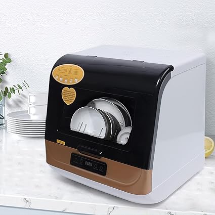 Portable Mini Countertop Dishwashers Compact Dishwasher with Water Inlet,3 Washing Modes,High Temperature & Air-Dry Large Capacity 12-20 Tableware Washing Machine for Apartments,RVs,Home(Gold)