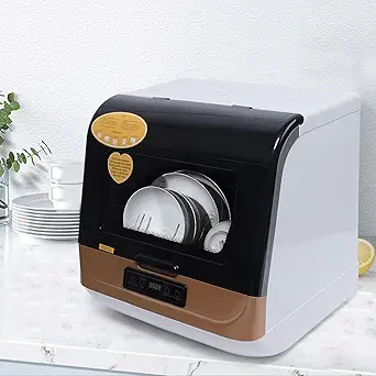 Portable Mini Countertop Dishwashers Compact Dishwasher with Water Inlet,3 Washing Modes,High Temperature & Air-Dry Large Capacity 12-20 Tableware Washing Machine for Apartments,RVs,Home(Gold)