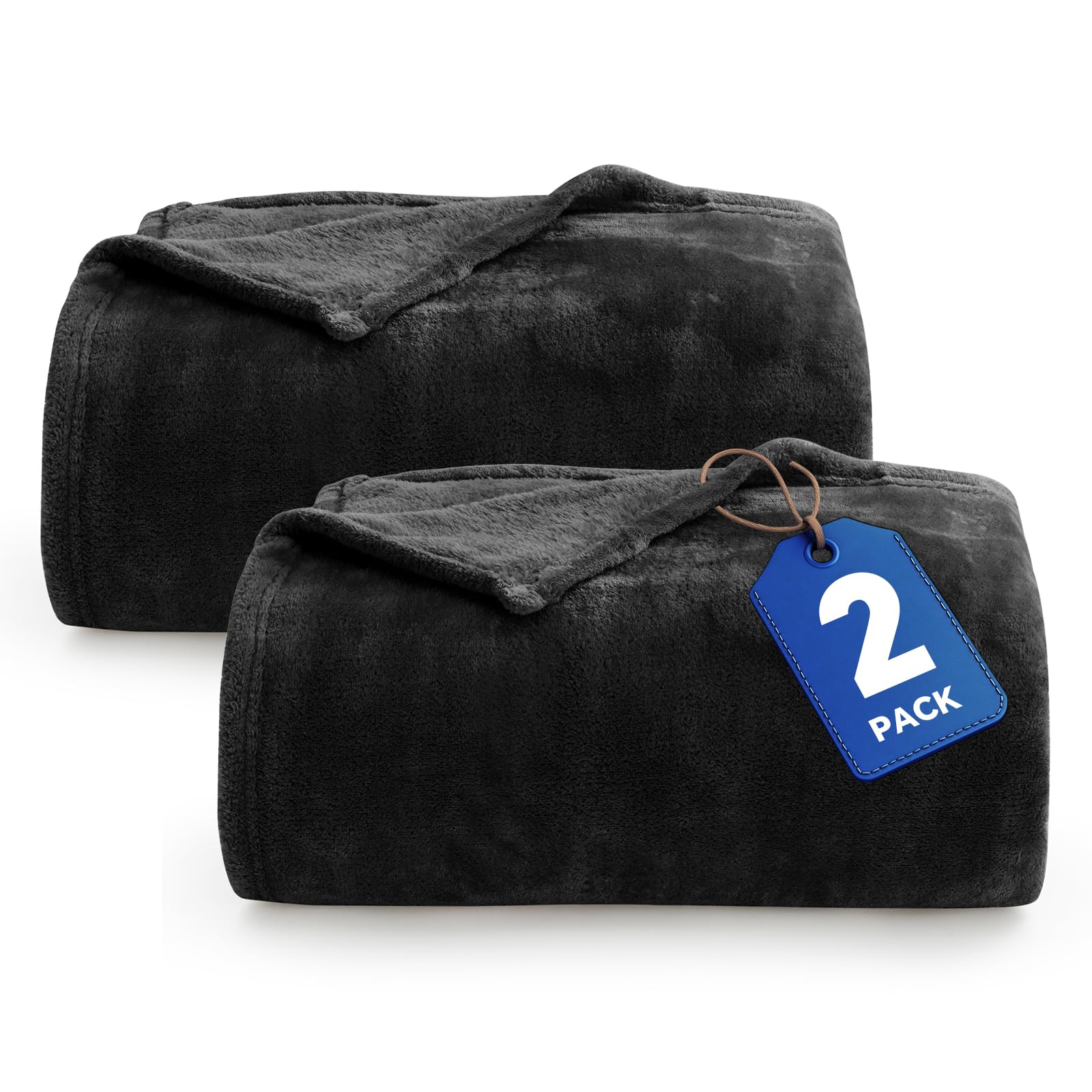 BEDELITE King Size Blanket for Bed, Luxury Plush Cozy Fuzzy Fleece Blanket 108x90 inches, Super Soft Warm Big Lightweight Throw Blanket All Seasons Suitable, Black (Pack of 2)