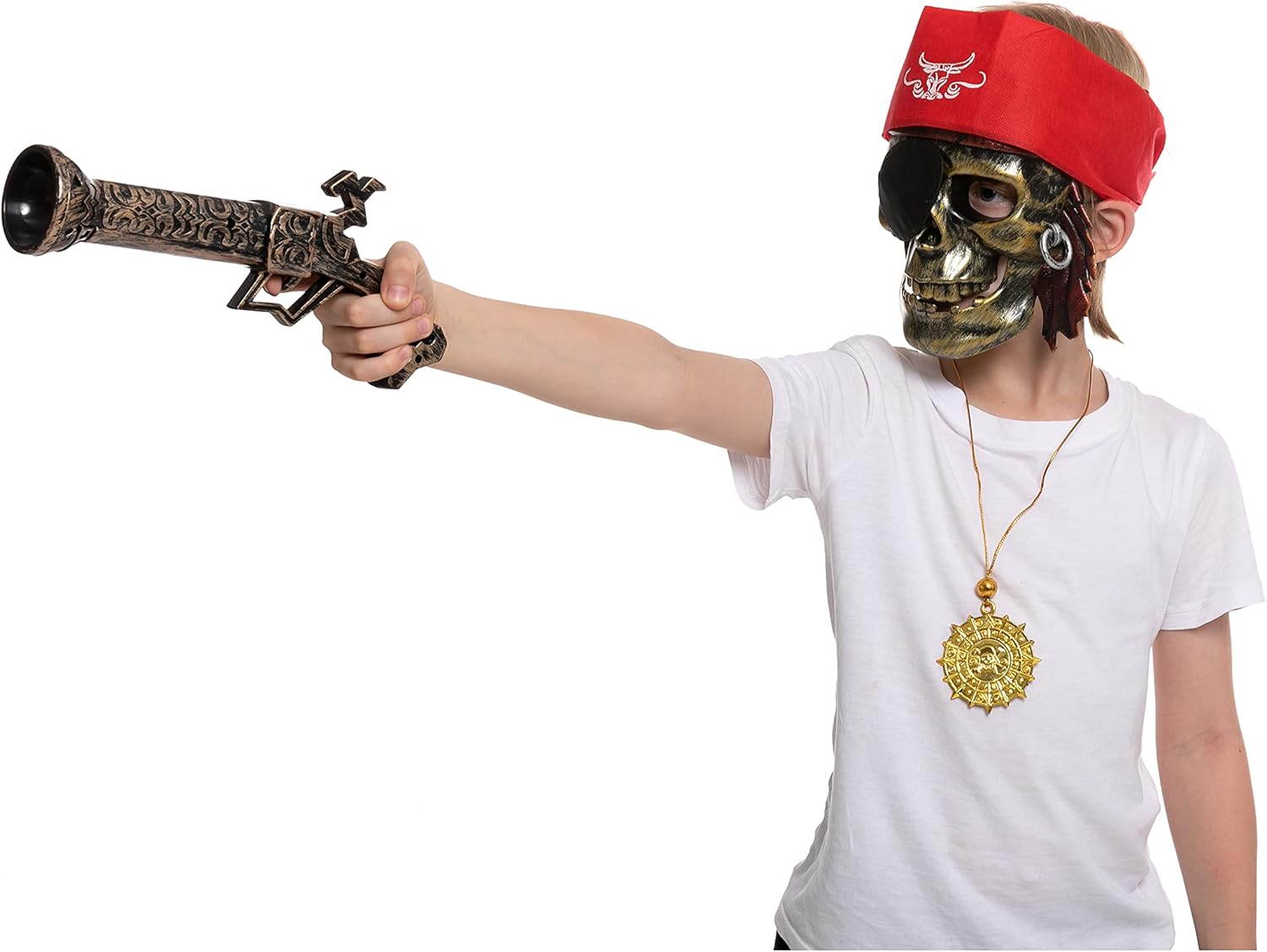 JOYIN 10 Piece Halloween Pirate Costume Accessories, Pirate Cosplay Role Play Set Decoration for Kids(Hook, Eye Patch, Treasure Box, Necklace, Sword, Compass, Dagger, Mask, Flintlock Pistol ) : Toys & Games