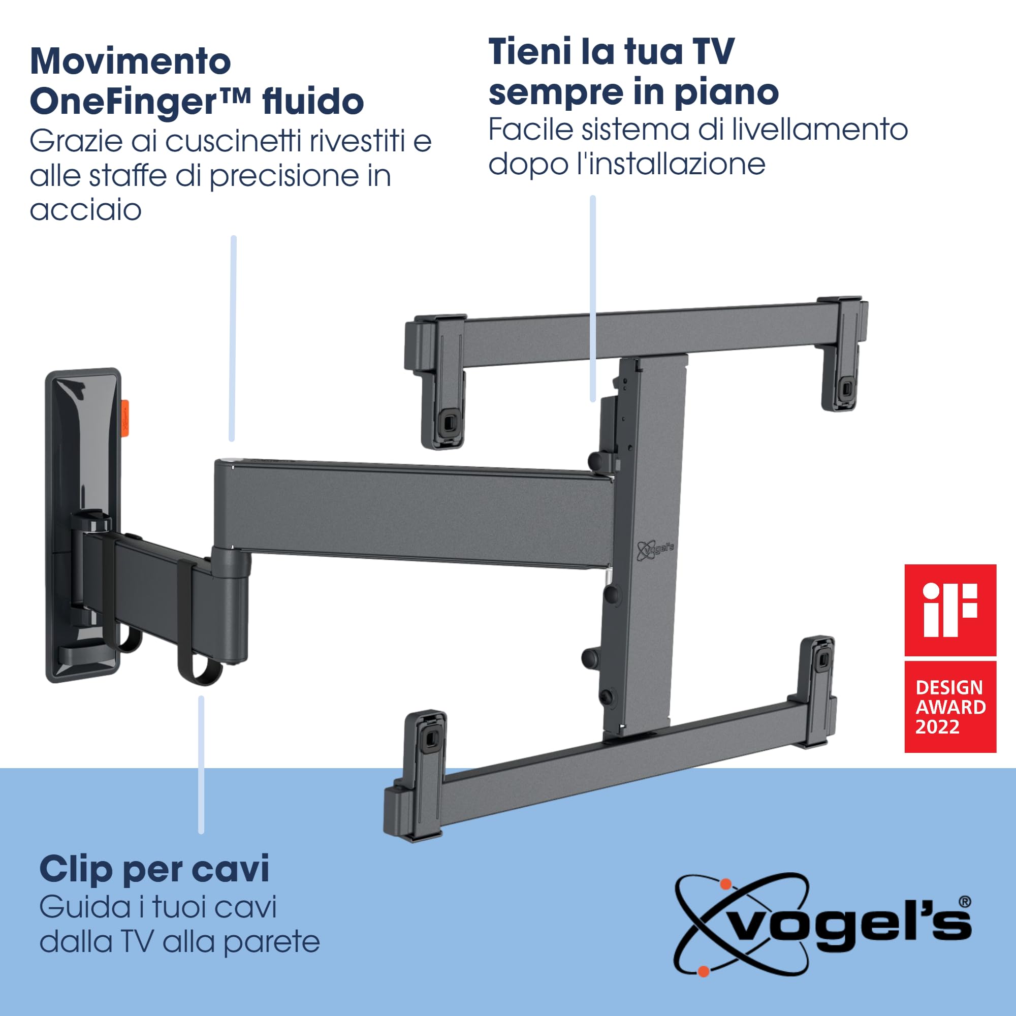 Vogel’s TVM 3465 Supporto TV OLED girevole per televisori da 32-65 pollici, Max. 25 kg, Orientabile fino a 180°, Staffa da parete per OLED full-motion max. VESA 400x400