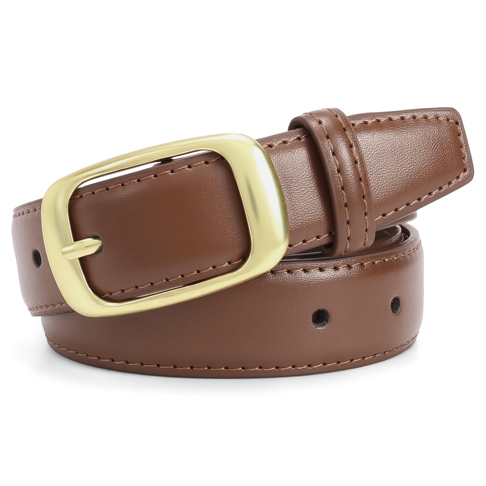 Womens Leather Belt for Jeans Pants Dresses Female Leather Waist Belt with Elegant Gold Pin Buckle