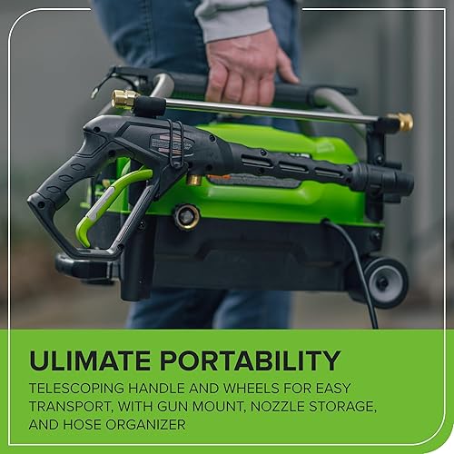 Miniatura 9 de Greenworks 2100 PSI (certificado SGS) 1.2 GPM 13Amp Lavadora eléctrica compacta a presión con mango telescópico para autos, calzadas, patios,