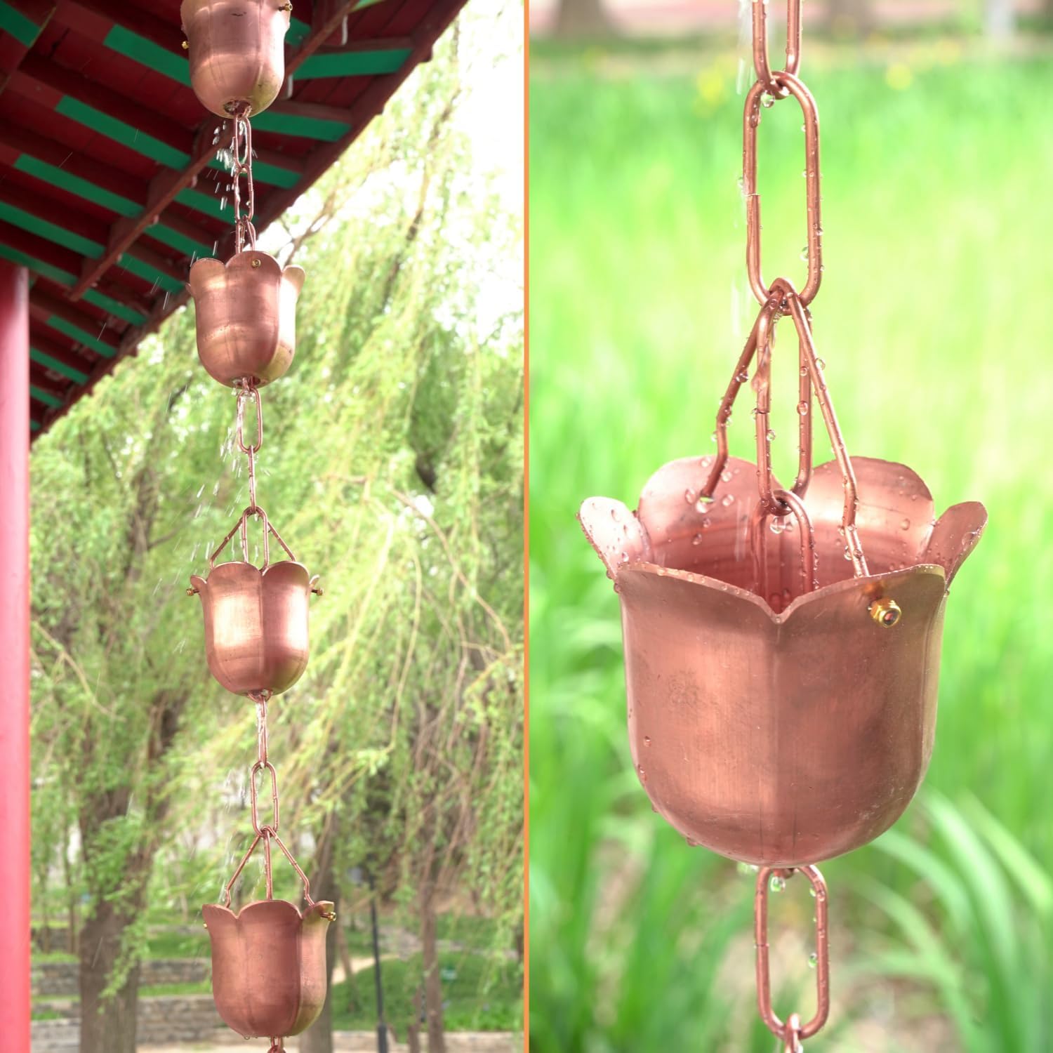 DFTDFYXYRain Chains for Gutters Rain Catcher Chain Outdoor Rain Chains Mill Finish Copper Gutter Adapter Rotating Rain Chains for Window Garden Decorations,Divert Water,Eaves Drainage,2.6m(8.5ft)