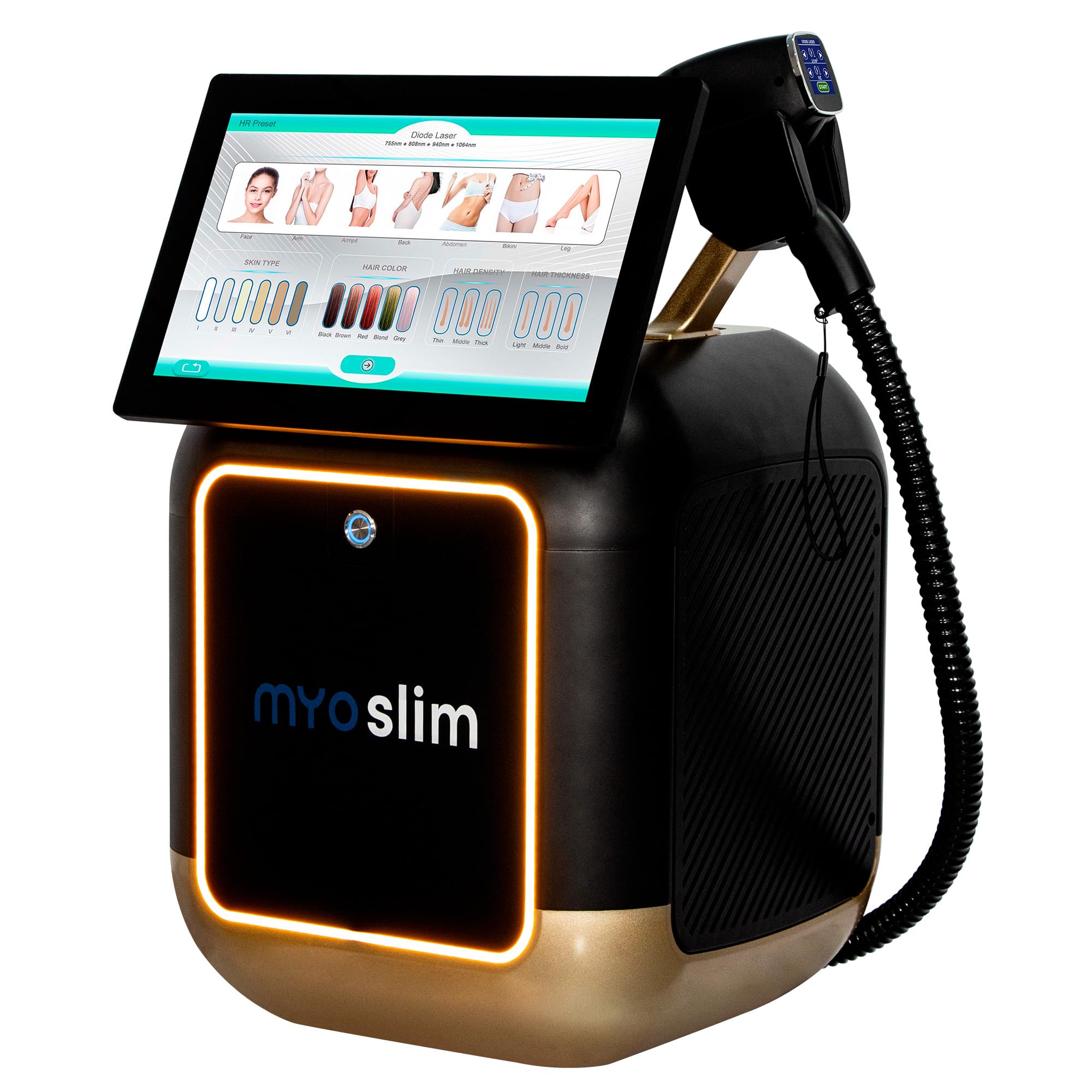 10 barre Apparecchio laser a diodi per la rimozione dei peli 755/808/940/1064 nm | Epilazione indolore adatta a tutto il corpo per uso domestico o professionale Nero e oro