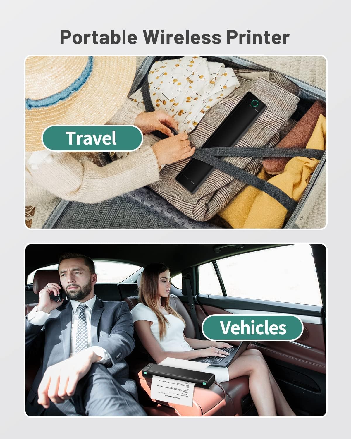 Odaro M08F Letter Portable Printer Wireless for Travel, Bluetooth Thermal Printer Inkless, Small Compact Support 8.5