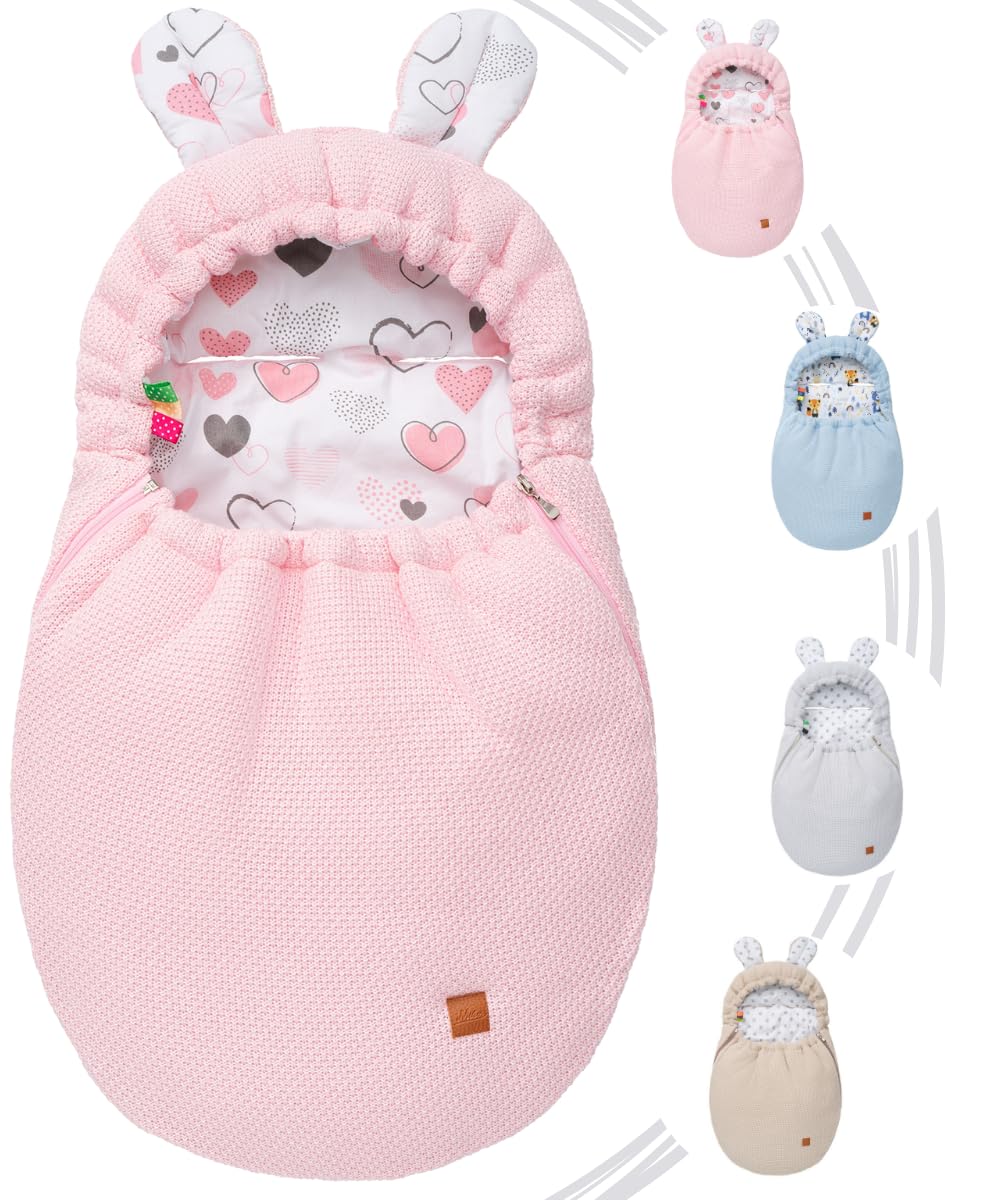 Mikos Coperta per ovetto, autunno inverno, sacco nanna con cerniera, 100% cotone GOTS Zert. coperta a maglia con imbottitura, universale, per passeggini, primavera, Maxi Cosi a 3 punti (50) (rosa)