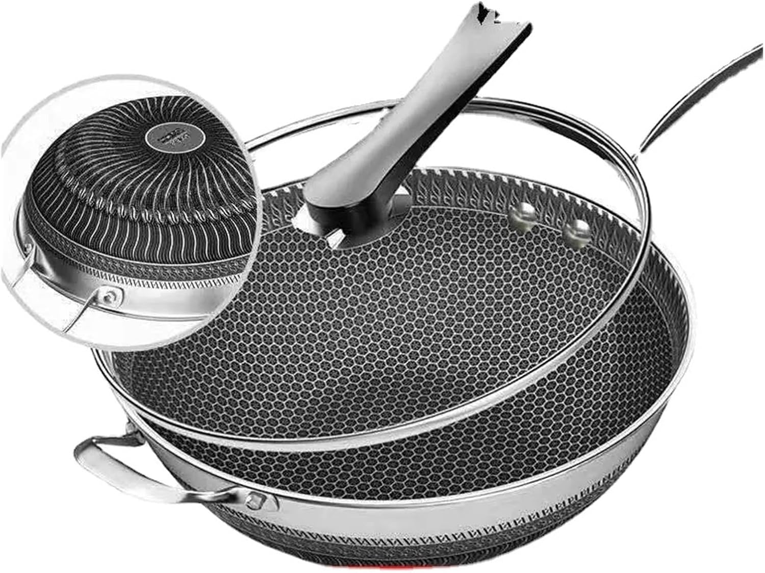 Non-Stick Stainless Steel Honeycomb Pan For Gas And Induction Cooktops, 32cm/34cm(E 32CM double-side)