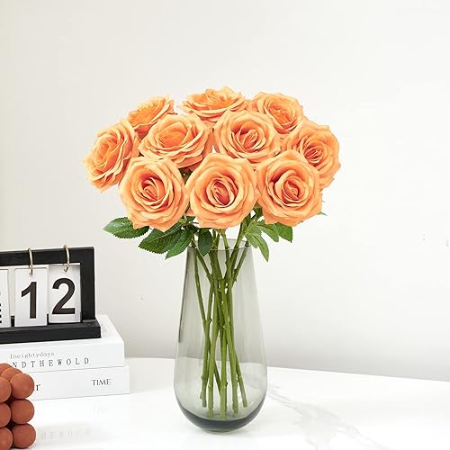 Miniatura 8 de 10 rosas artificiales abiertas, tallos de rosas artificiales para arreglos de boda, ramo de novia, centro de mesa, flores de seda sintética