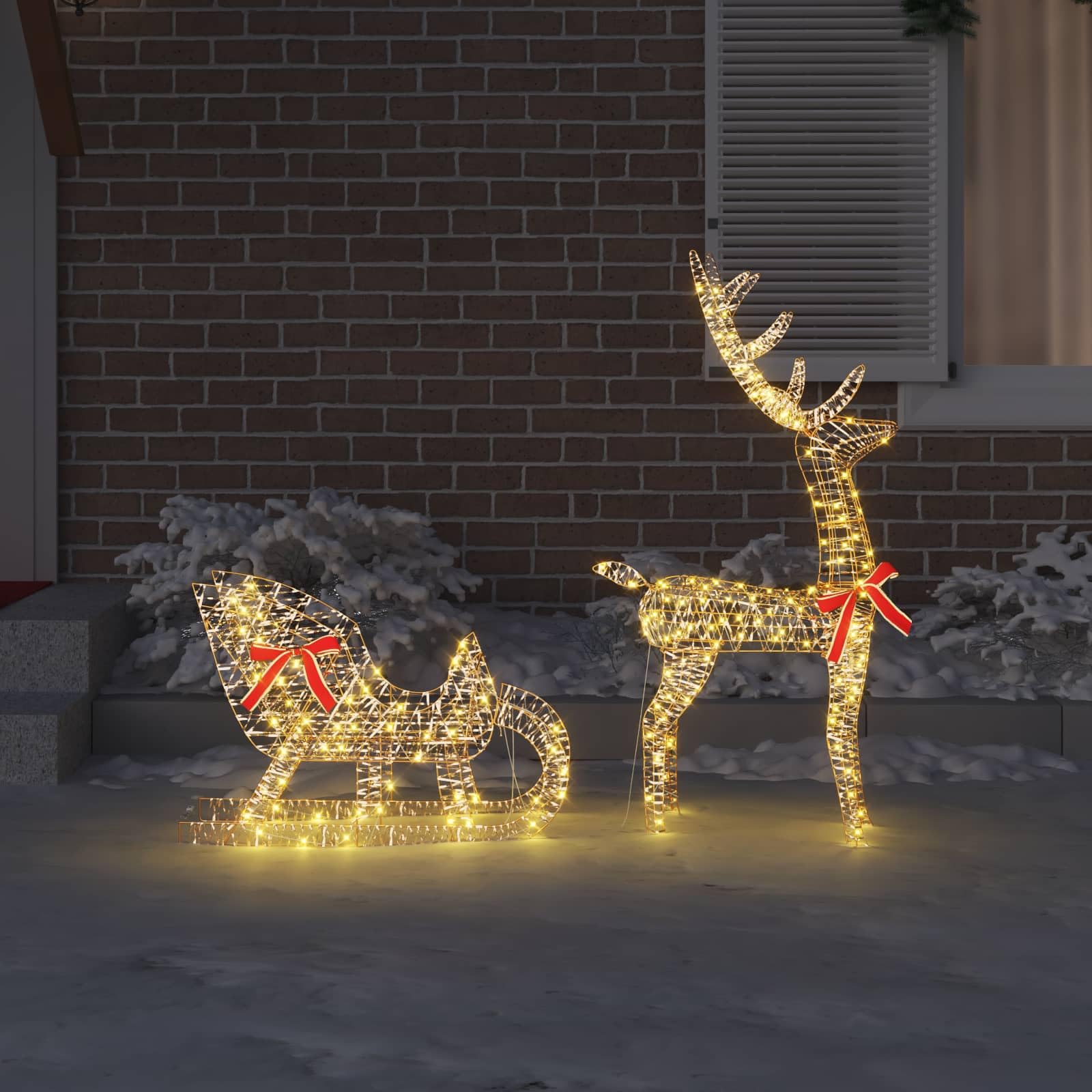 Rentier Schlitten Weihnachtsdeko warmweiß 70 x 26 x 129 cm PET mit LED-Lichtern wetterfest für Innen- und Außenbereich festliche Dekoration