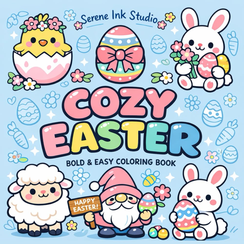 COZY EASTER: A Cute and Relaxing Coloring Book for Adults and Teens Featuring Simple, Bold Spring Illustrations (Spring Coloring Books)
