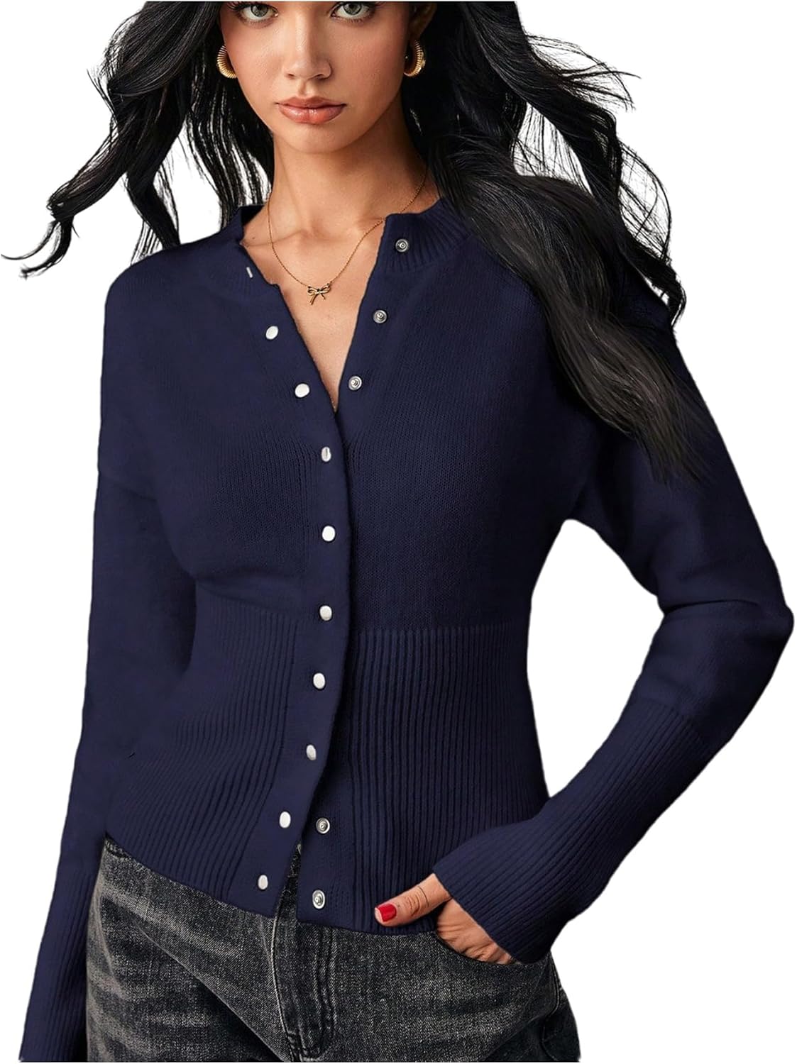 GORGLITTER Women's Button Up Cinched Waist Cropped Cardigan Sweater 2025 Fall Long Sleeve Slim Trendy Knitwear Tops