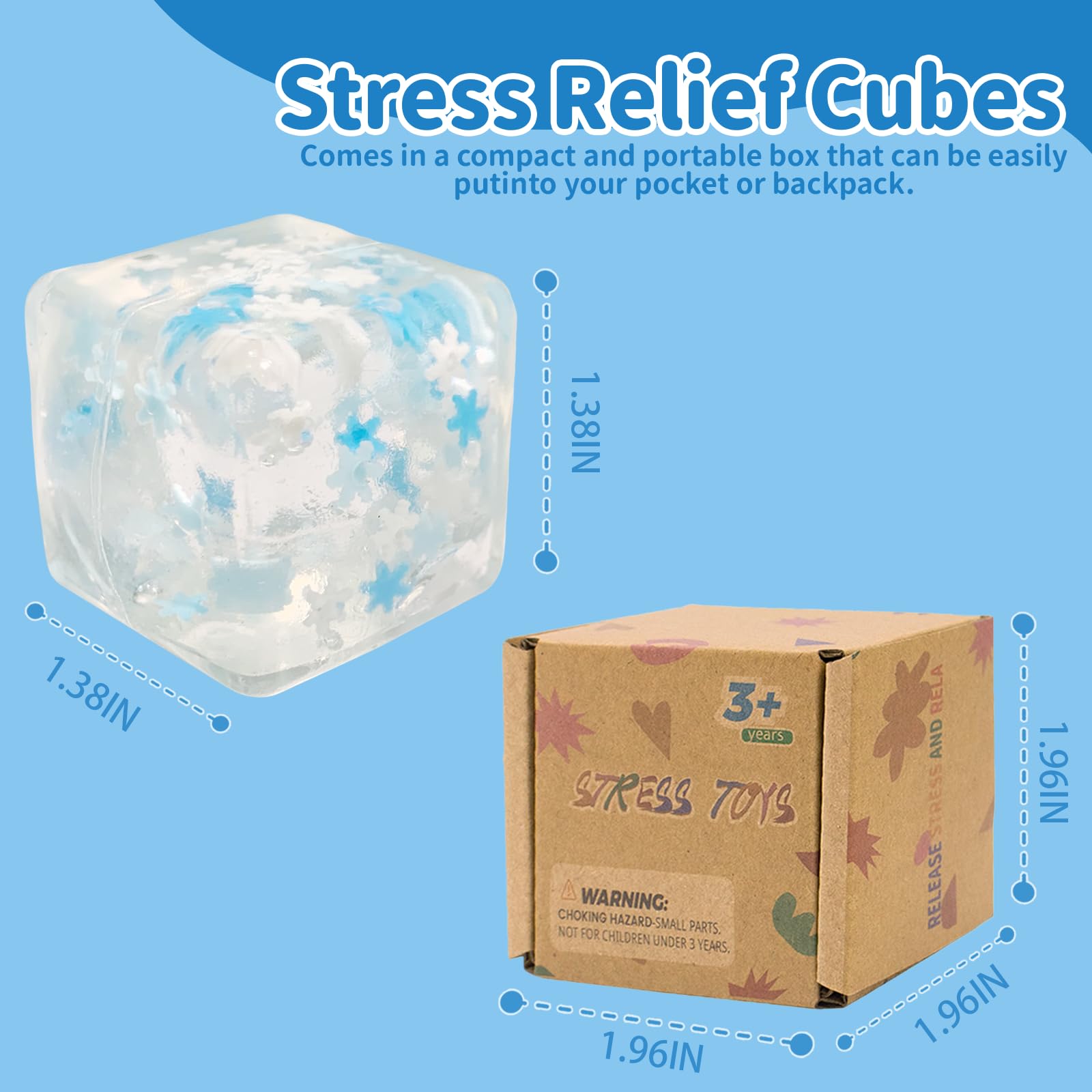 Graphinza snowflake Soft Cube Squeeze Toy, small and Medium Ice Cube Stress Relief Toys, Sensory Stress Relief Toys - Image 2