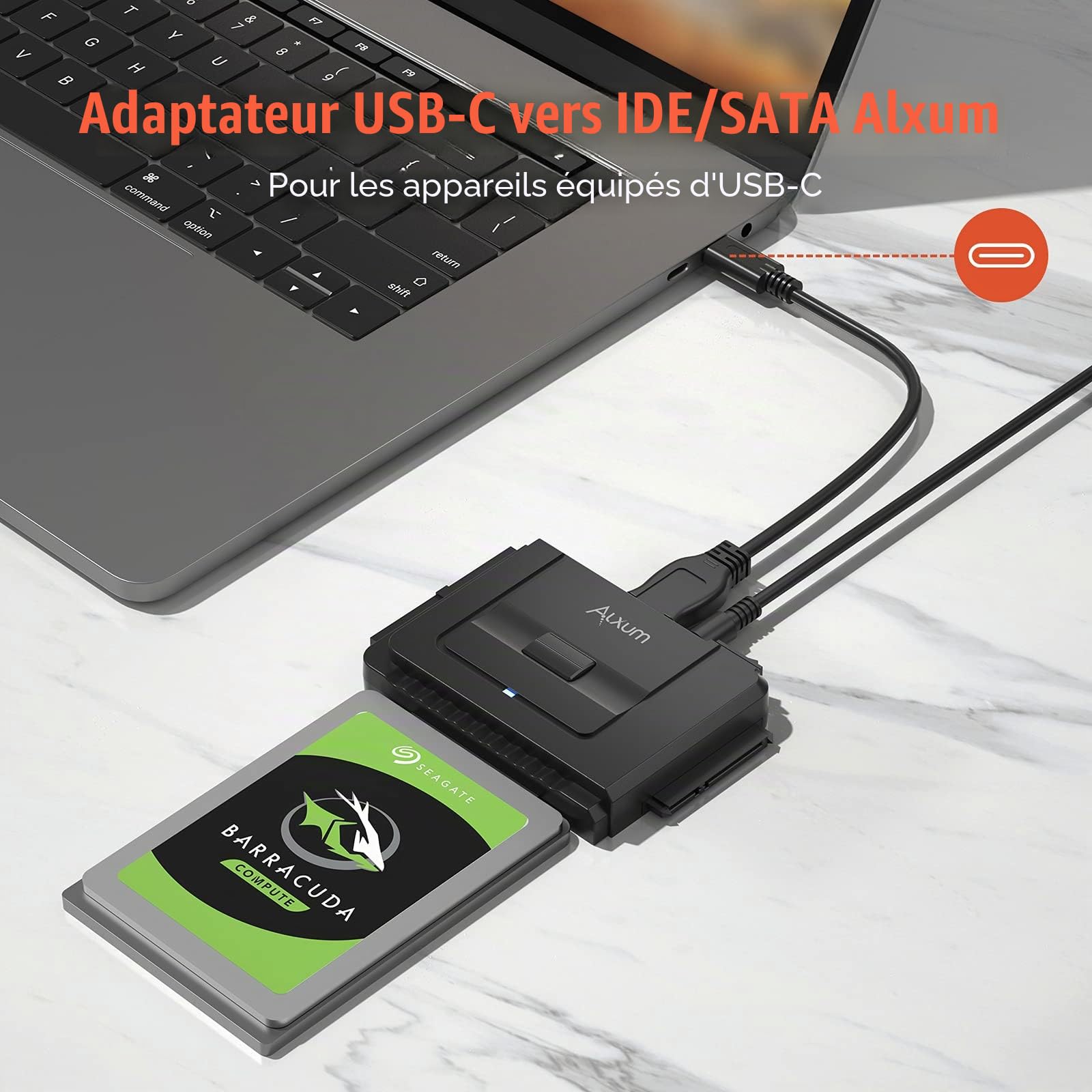 Alxum Adaptateur USB 3.0 vers IDE/SATA Disque Dur 2.5/3.5 Pouces HDD SSD avec Alimentation DC 12V 2A