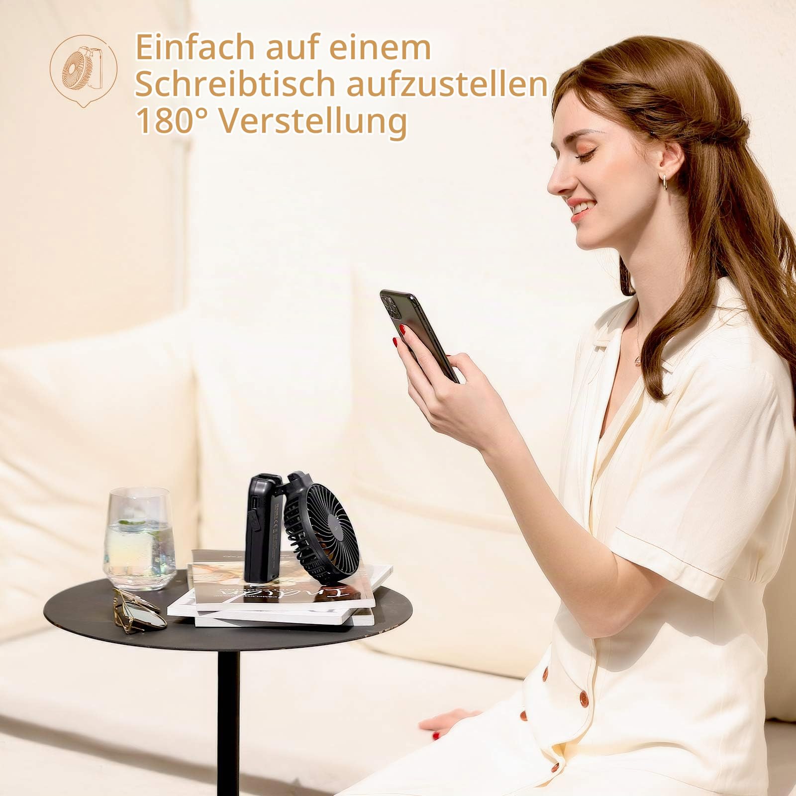 Funme Handventilator 3 in 1 Tischventilator Tragbarer Lüfter mit 53 Stunde 9000 Aufladbarer Batterie Multifunktion 4 Stufen Faltbarer Persönlicher Notladelüfter Exquisit für Camping und Zuhause