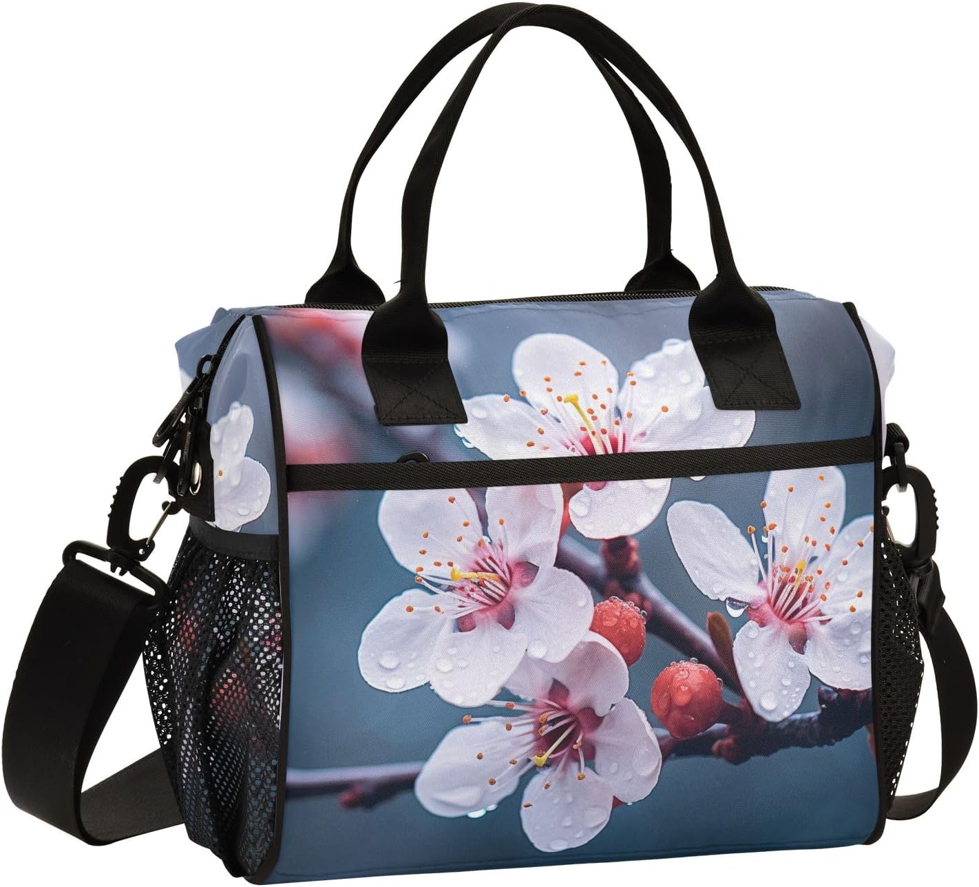 Women Cooler Bags Lunch Bag Reusable Insulated Lunch Bags Peach Blossom Crossbody with Shoulder Strap Adults Small
