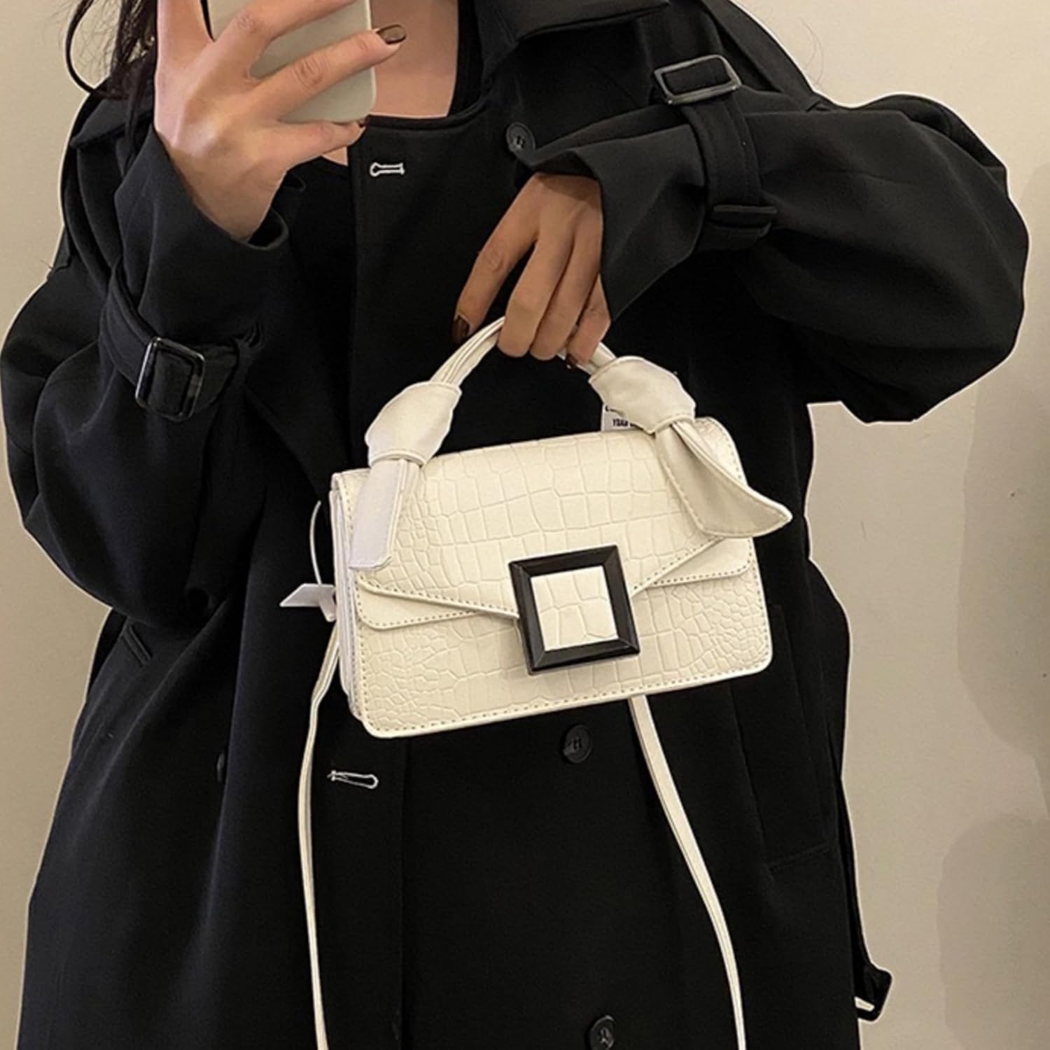 Women Vegan Leather Evening Handbag Crocodile Pattern Handle Clutch Purse Cross Body Envelope Bag - Image 6