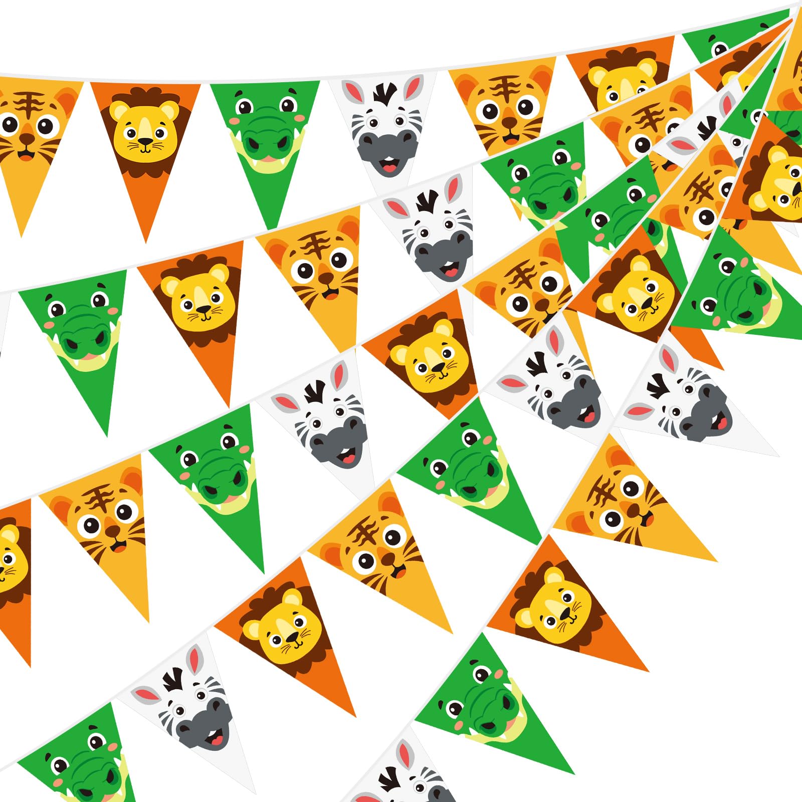 HESTYA 5 Pcs 49 Ft Jungle Party Banner, Safari Animal Triangle Bunting